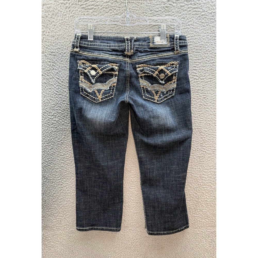 Hydraulic Jeans Womens 3/4 Blue Capri Thick Stitch‎ Flap Pocket Rockabilly Biker